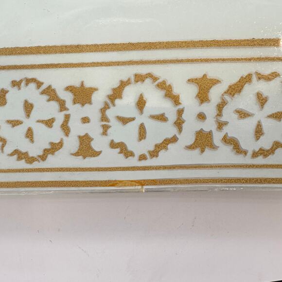 Vtg MCM square Ceiling Light Fixture Cover White Glass Gold Shade 16" 50s 60s EC - Picture 11 of 16